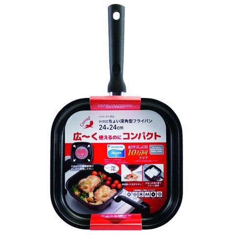Chảo vuông sâu lòng chống dính Daikin cao cấp Kakusee - size 24cm, màu đỏ - Hàng Nhật nội địaa